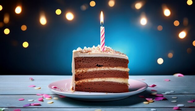 birthday cake slice with candle celebrating party
