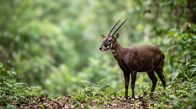 Saola Standing in Lush Green Forest
