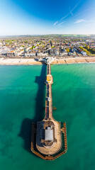 Fototapeta premium Worthing Pier and seaside from a drone, Worthing, West Sussex, England