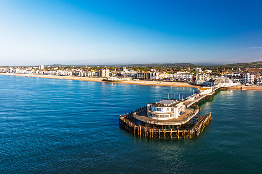 Worthing Pier and seaside from a drone, Worthing, West Sussex, England