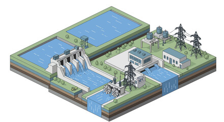 Obraz premium Hydroelectric Power Plant Infrastructure and Energy Generation.