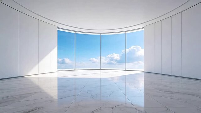 Modern empty room with large curved window