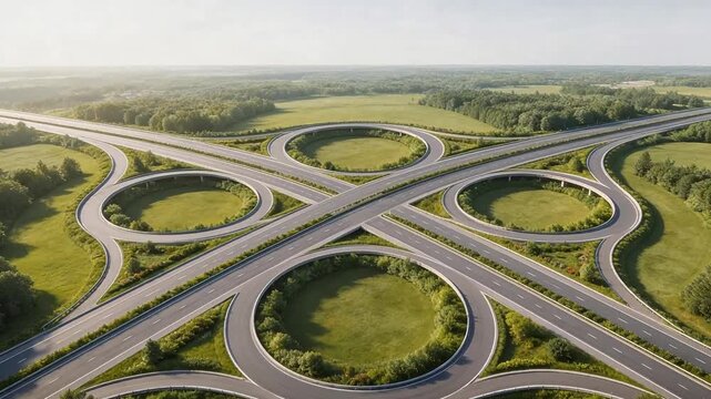 Aerial view of a complex highway interchange