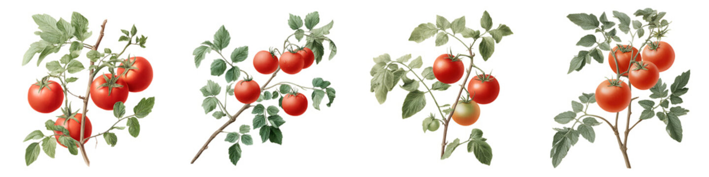 Vintage Botanical Illustration of Tomato Plants on White Background