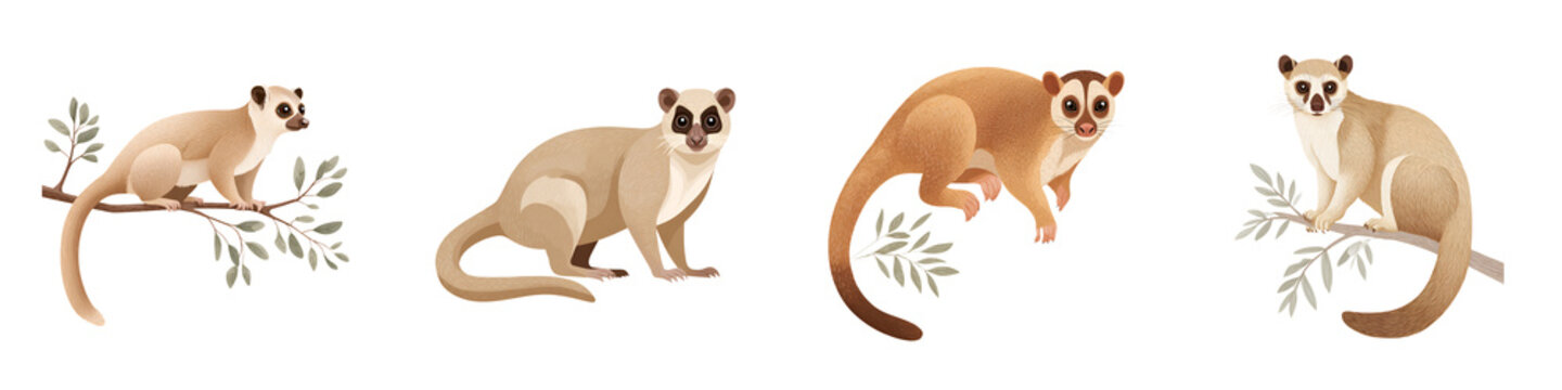Mouse Lemur Illustration Set - Isolated on White Background
