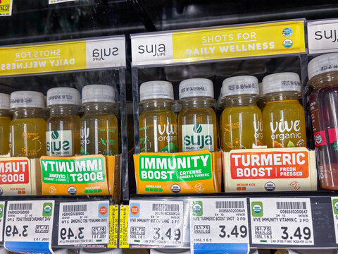 Louisville, Ky  - April, 30,, 2026/USA: A row of wellness shots drinks  inside of a Kroger&rsquo;s grocery store in Louisville, Ky