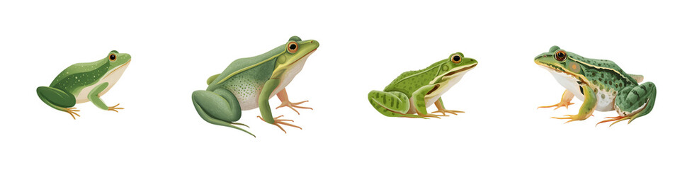 Obraz premium Green Frog Variety: Realistic Amphibian Illustrations on White