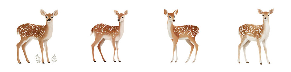Fototapeta premium Fallow Deer Illustration Set - Spotted Deer Isolated on White