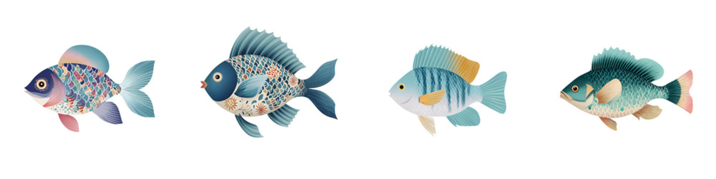 Ornamental Fish Set: Decorative Aquatic Illustrations on White