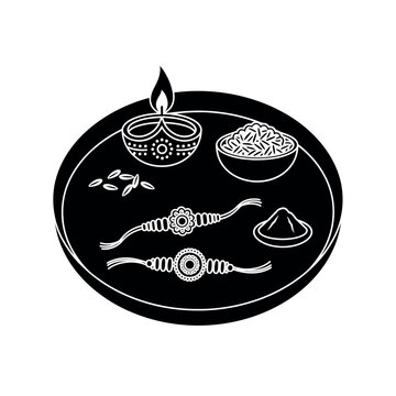 Raksha Bandhan festival thali with rakhi and diya.