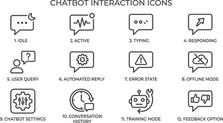 Fototapeta premium Chatbot Interaction Icons Set Design.