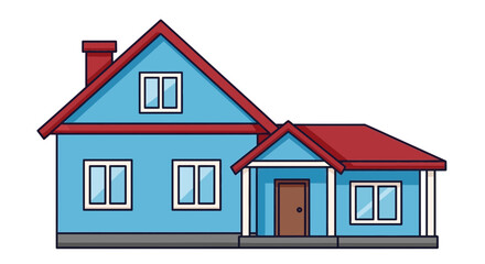 Fototapeta premium Cartoon Blue House with Red Roof and Chimney