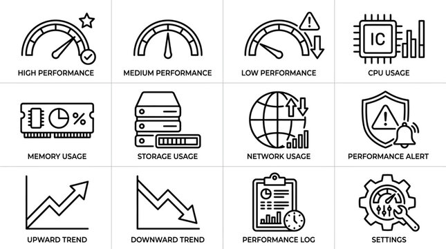 Computer performance and technology icons.