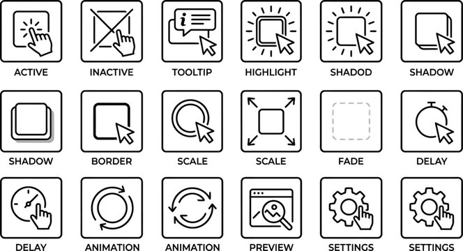 Computer software interface icons set.