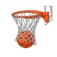 Cartoon Basketball Falling Through a Hoop with Net Illustration © fiqri