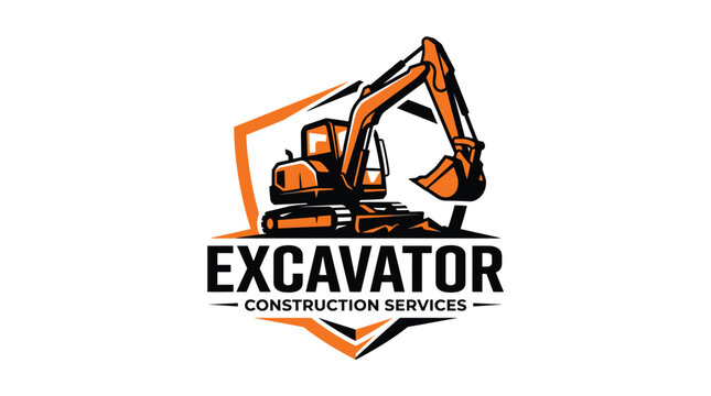Excavator Construction Services Logo Emblem.