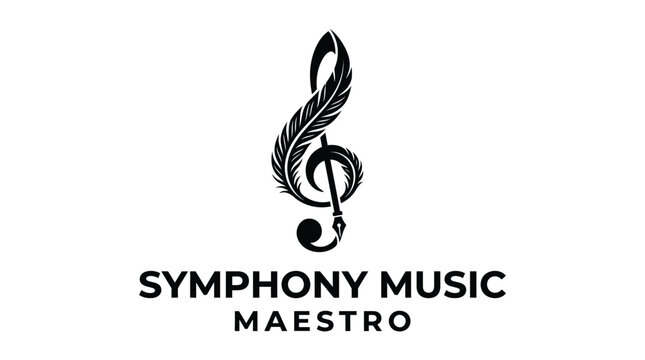 Elegant Treble Clef with Feather Logo for Symphony Music Maestro.