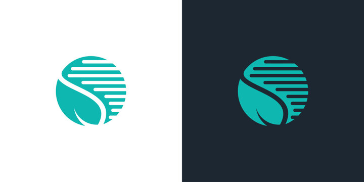 global tech logo design with green leaf  eco technology concept