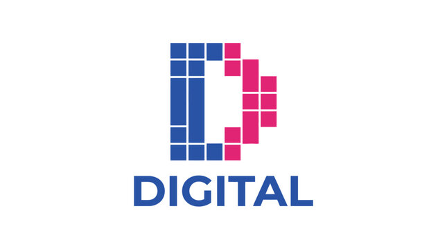 Digital Logo Design with Pixelated Letter D.