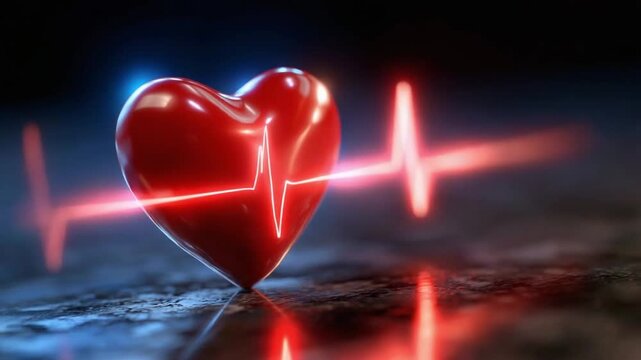 Vibrant Heartbeat: A vividly rendered heart pulsates with a dynamic waveform, encapsulating the essence of life and vitality against a backdrop of dark space.
