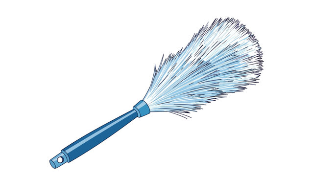 Blue and white feather duster for cleaning.