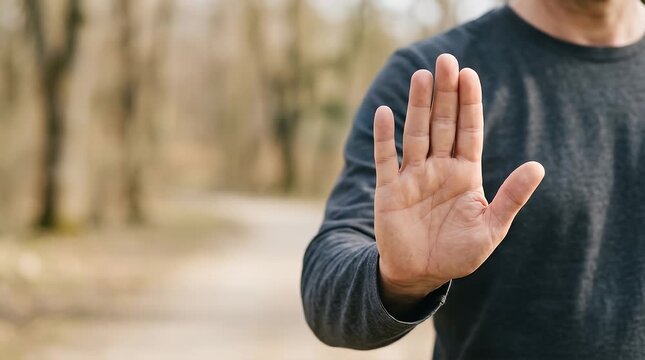 Hand Reaching Toward Holographic Interface in Nature Setting