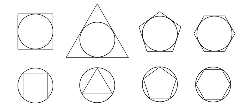 circumcircle of regular polygons, inscribed circle of regular polygons, geometry teaching materials