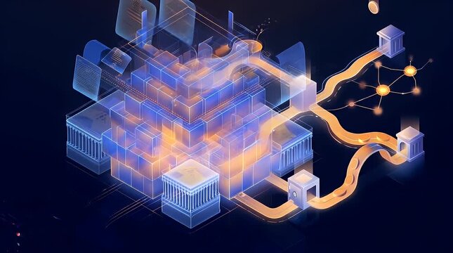 Glowing Holographic Icon in Abstract Digital Environment