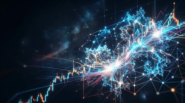 Abstract Digital Data Visualization with Glowing Connections