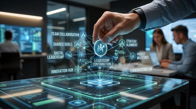 Hand Interacting with Holographic Leadership Contribution Interface