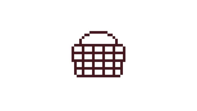 8-bit pixel art shopping bag bakset cart icon. looped animation 4k 30fps