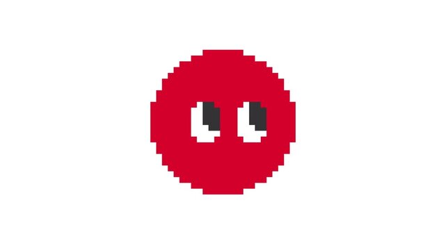 8-bit pixel art cute red circle shape with eyes face. looped animation 4k 30fps