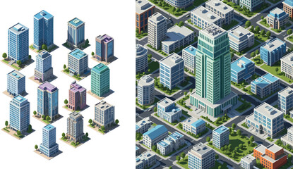 Isometric Cityscape with High-Rise Buildings and Urban Architecture Design © Abu