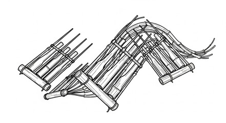Traditional Bamboo Pan Flute Musical Instrument Drawing. © Lok