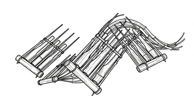 Traditional Bamboo Pan Flute Musical Instrument Drawing.