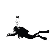 Scuba diver in black silhouette swimming. © Moran