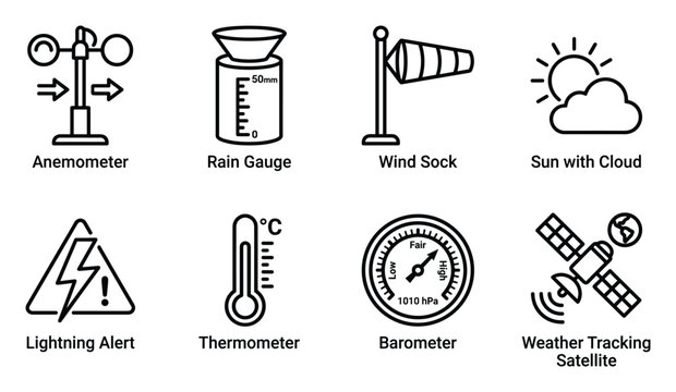 Weather monitoring equipment collection for meteorology science and atmospheric research accurate data collection.