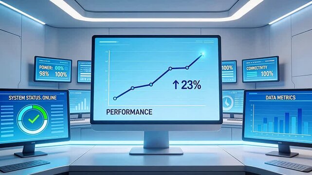 Computer monitors displaying performance data