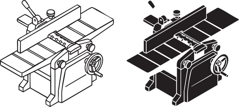 Woodworking Jointer and Industrial Planer Machine Silhouettes