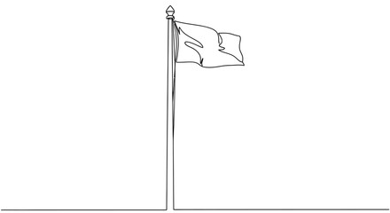 Obraz premium Waving flag on flagpole, minimalist line art illustration, white background