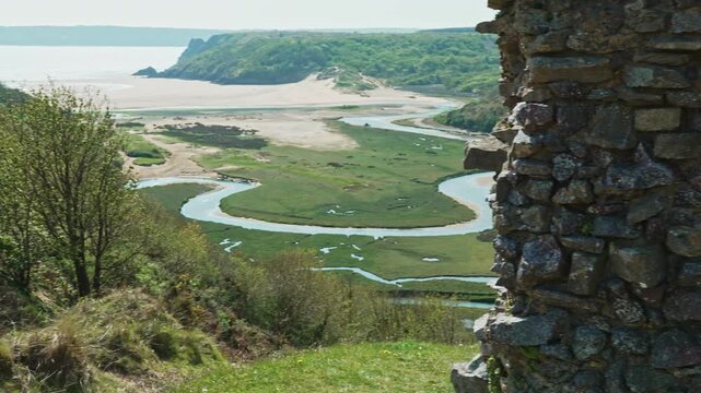 Veiw towards Three Cliffs Bay from Pennard Castle, Gower Peninsula, South Wales