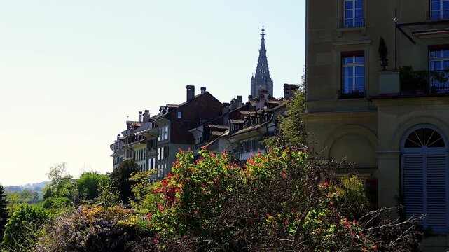 historic cityscape bern switzerland in spring 4k video