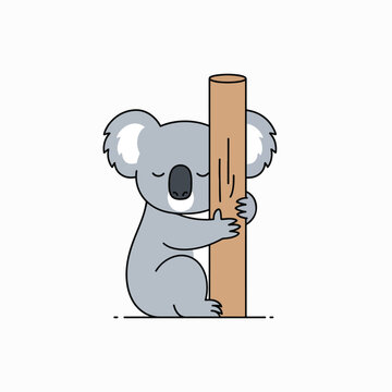 Cute Koala Hugging Tree Trunk Tightly.