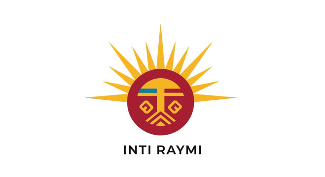 Inti Raymi Festival Symbol with Sun Rays and Tribal Face