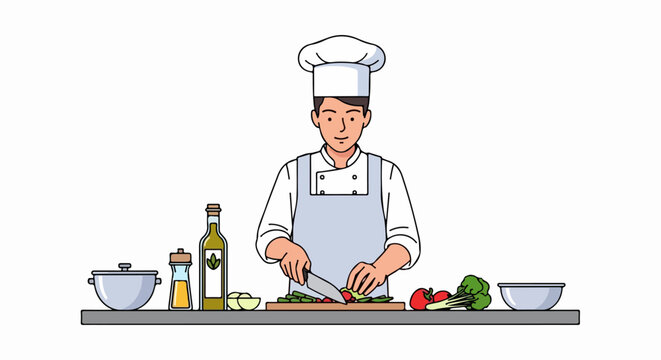 Chef preparing food in kitchen.