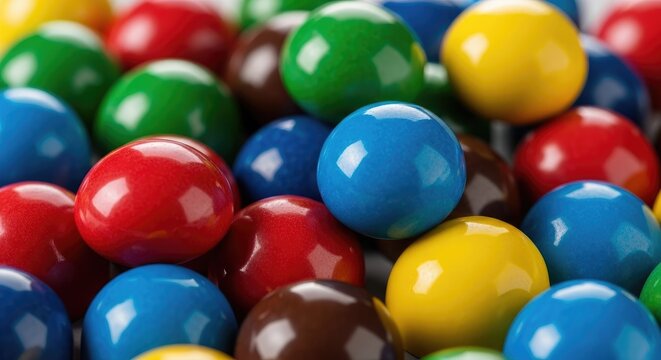 Close-up Macro Shot of Colorful MM Candies Pile.
