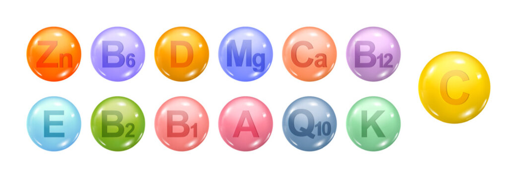 Colorful vitamin and mineral supplement pills arranged in a visually appealing graphic design