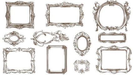Obraz premium Collection of hand-drawn decorative artistic frames with ornate borders for design projects