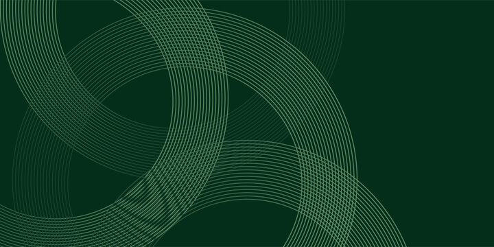 Abstract dark green background with overlapping concentric thin line circles and elegant geometric patterns. eps 10