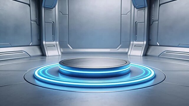 Futuristic room with glowing platform